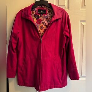 London Fog Women's Vibrant Pink Lightweight Rain Jacket Removable Hood